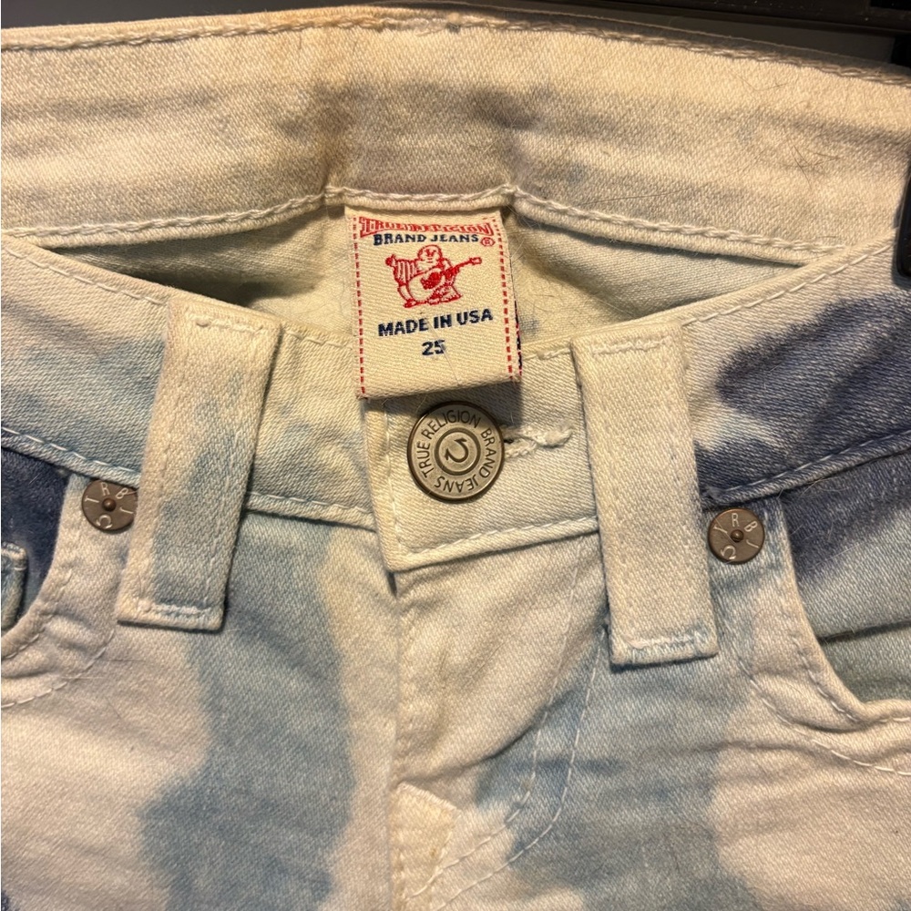 True Religion Blue and White Tie-Dye Jeans 25 - Picture 4 of 10
